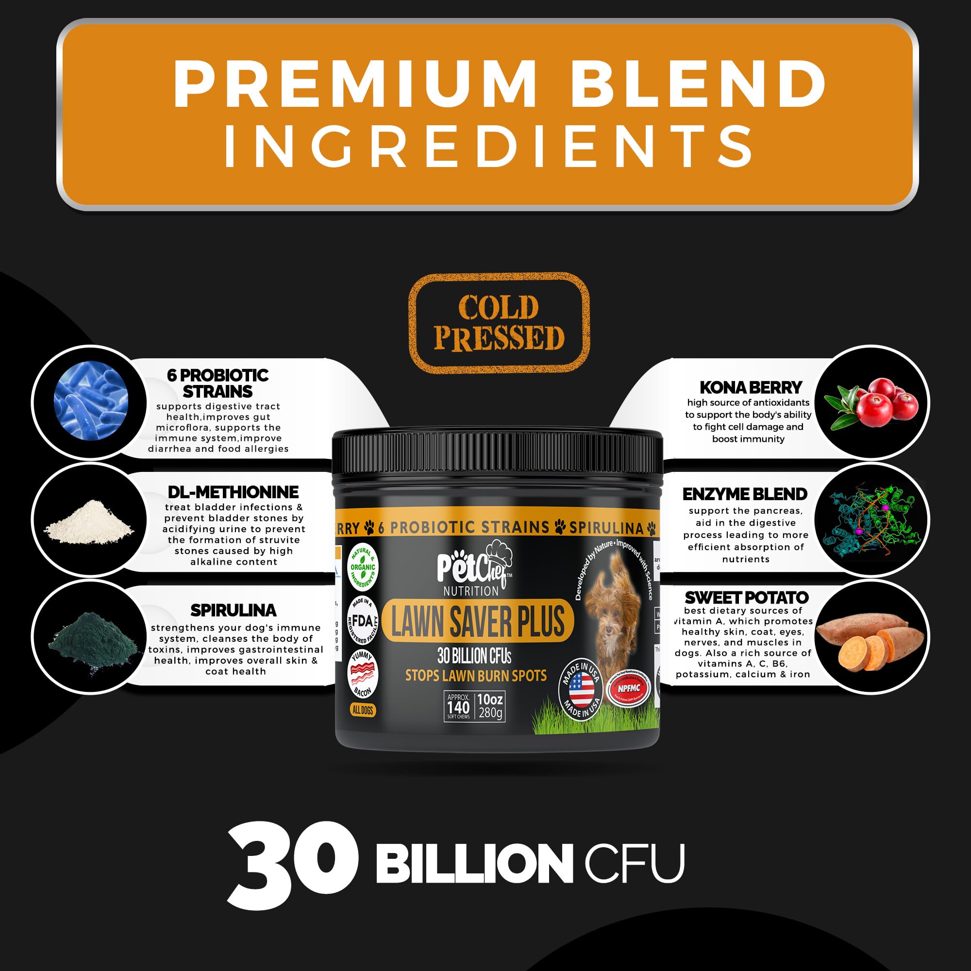Pet Chef Nutrition 30B CFU probiotic dog blend chews for gut health
