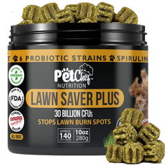 Pet Chef Nutrition Lawn Saver bottle showing lawn-protecting formula for dogs