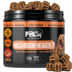 Pet Chef Nutrition turkey tail mushroom chews bottle highlighting potential immune support for dogs