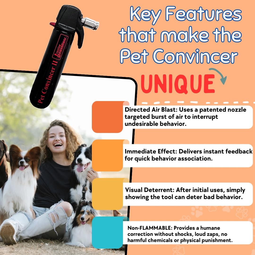 Pet Convincer 2 dog corrector device close-up showing direct air burst