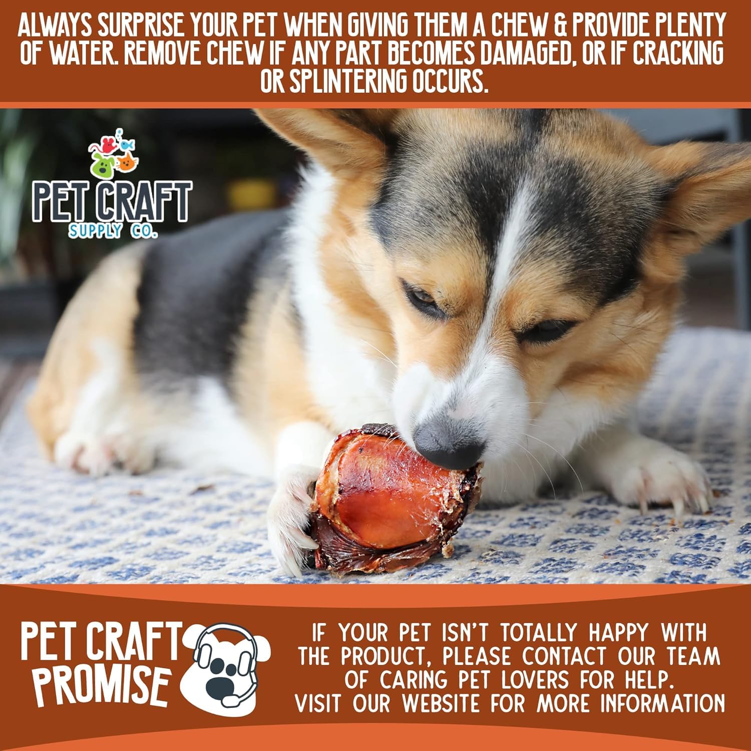 Pet Craft Supply Meaty Buffalo Knee Caps Bones packaging view highlighting all-natural ingredients.