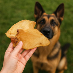 Pet Craft Supply Water Buffalo Ear demonstrates a durable chew for aggressive chewers.