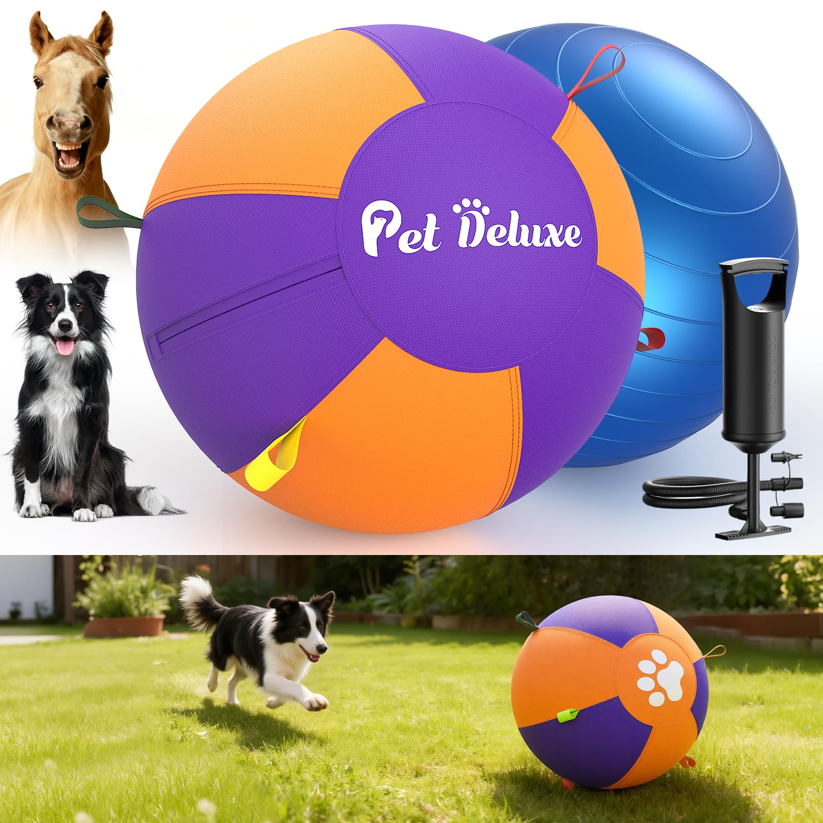 Pet Deluxe 18-inch herding ball in action for large dogs during play