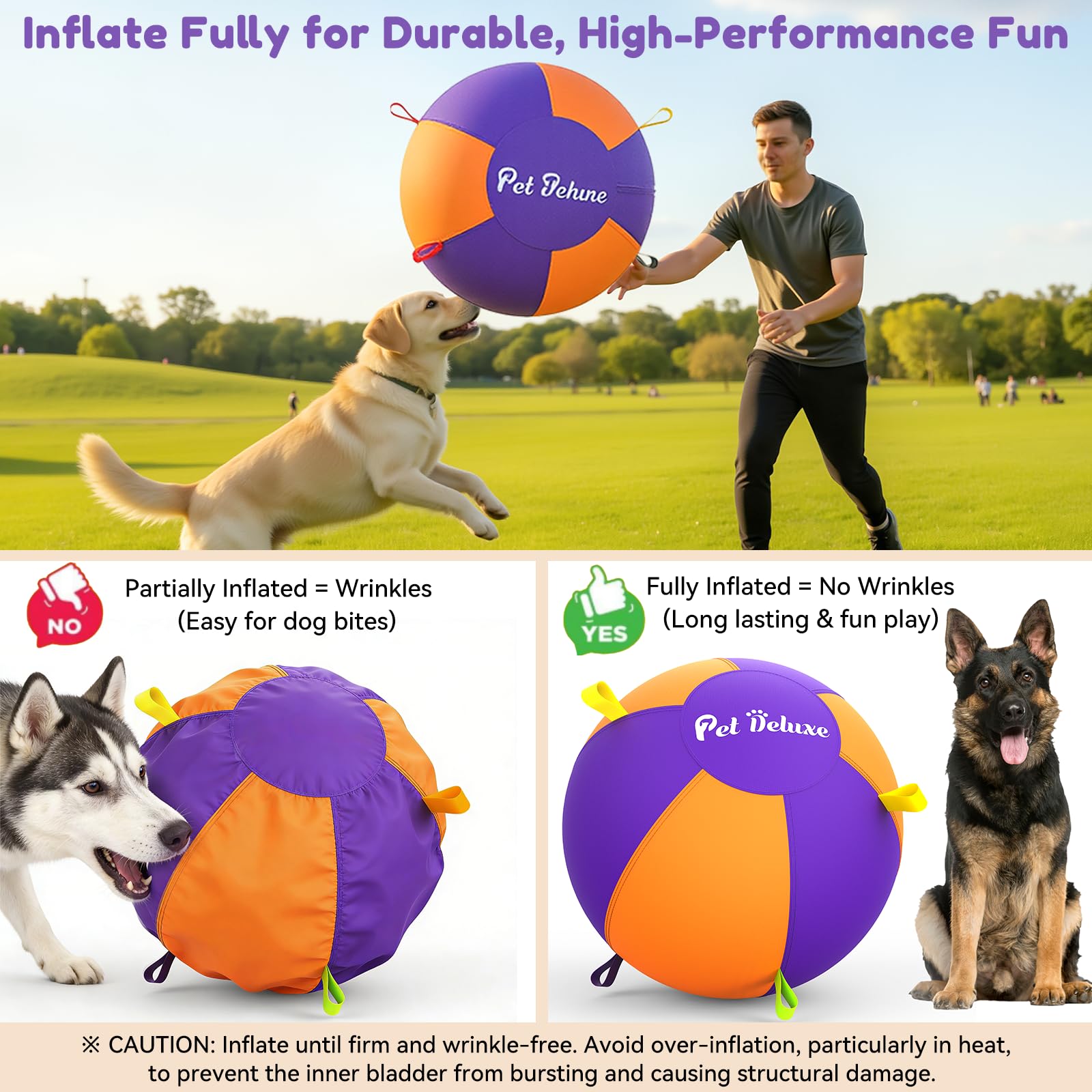 Pet Deluxe heavy-duty oxford-cover ball withstands tough yard play