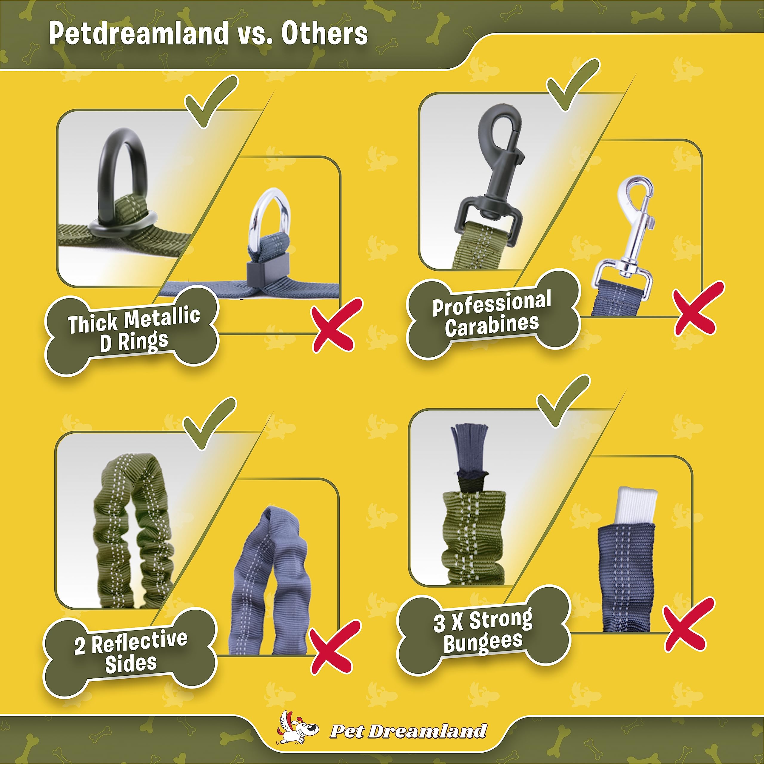 Pet Dreamland hands-free leash strong clips keep your dog close