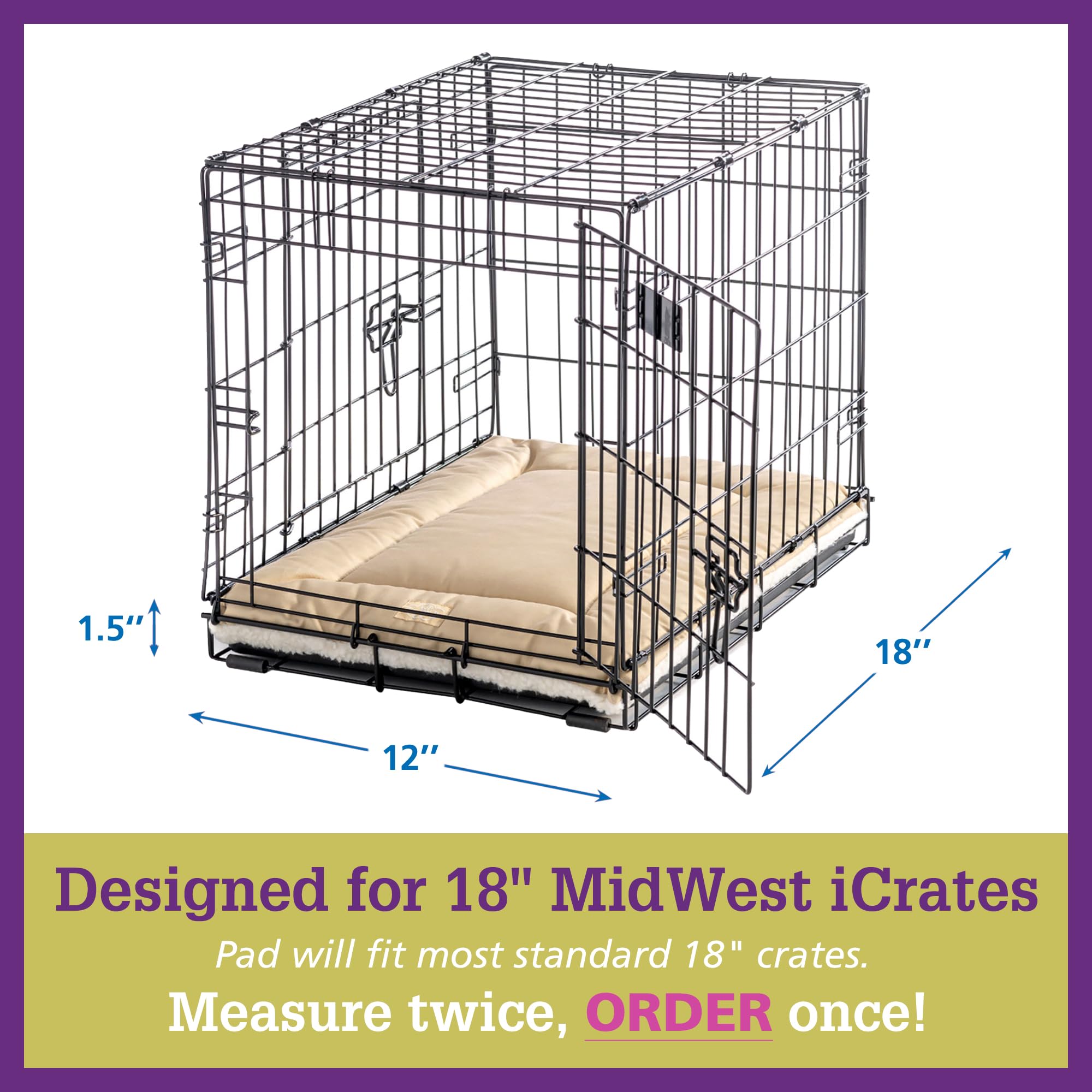 Pet Dreams crate-compatible 18-48in bed for crates.