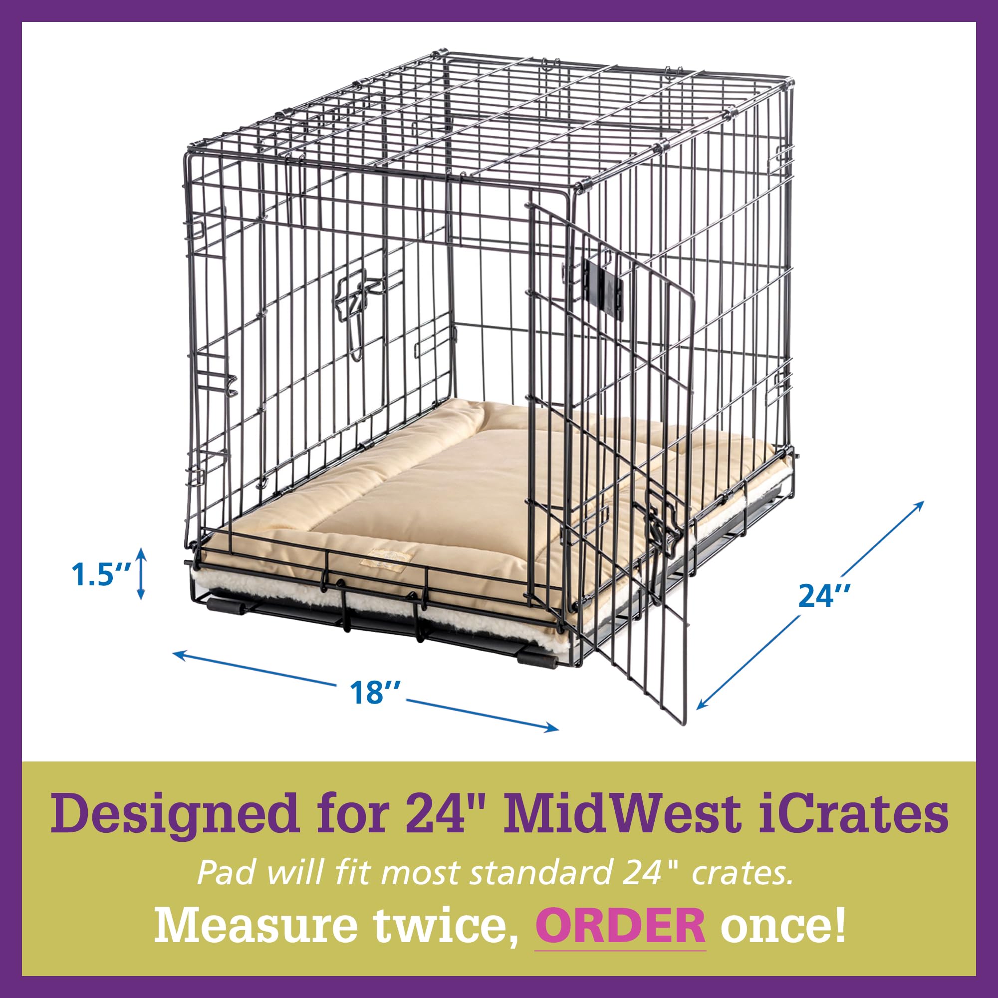 Pet Dreams dog crate pad plush blue creates calm sleep space.