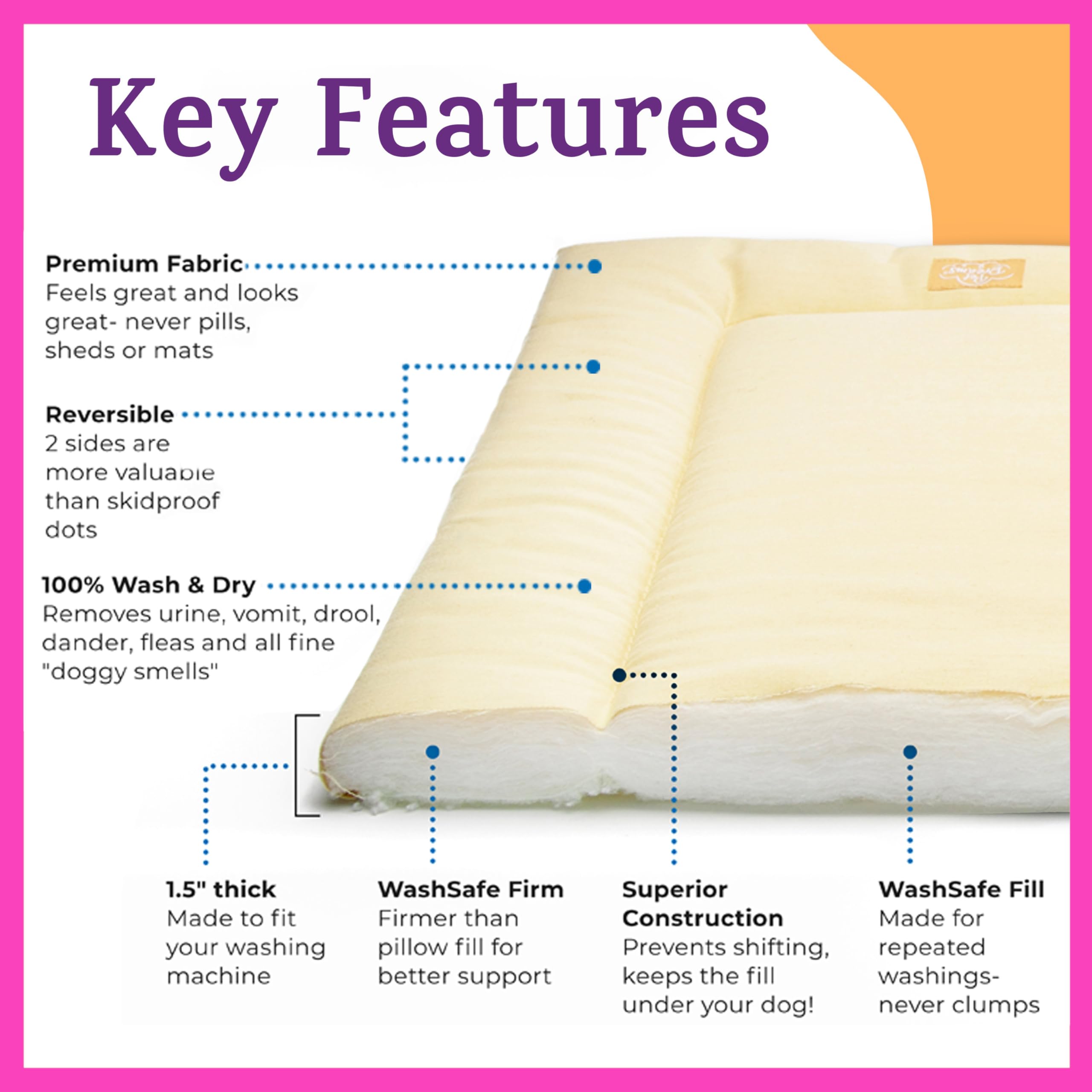 Pet Dreams washable kennel mat, easy cleanup after playtime and naps.