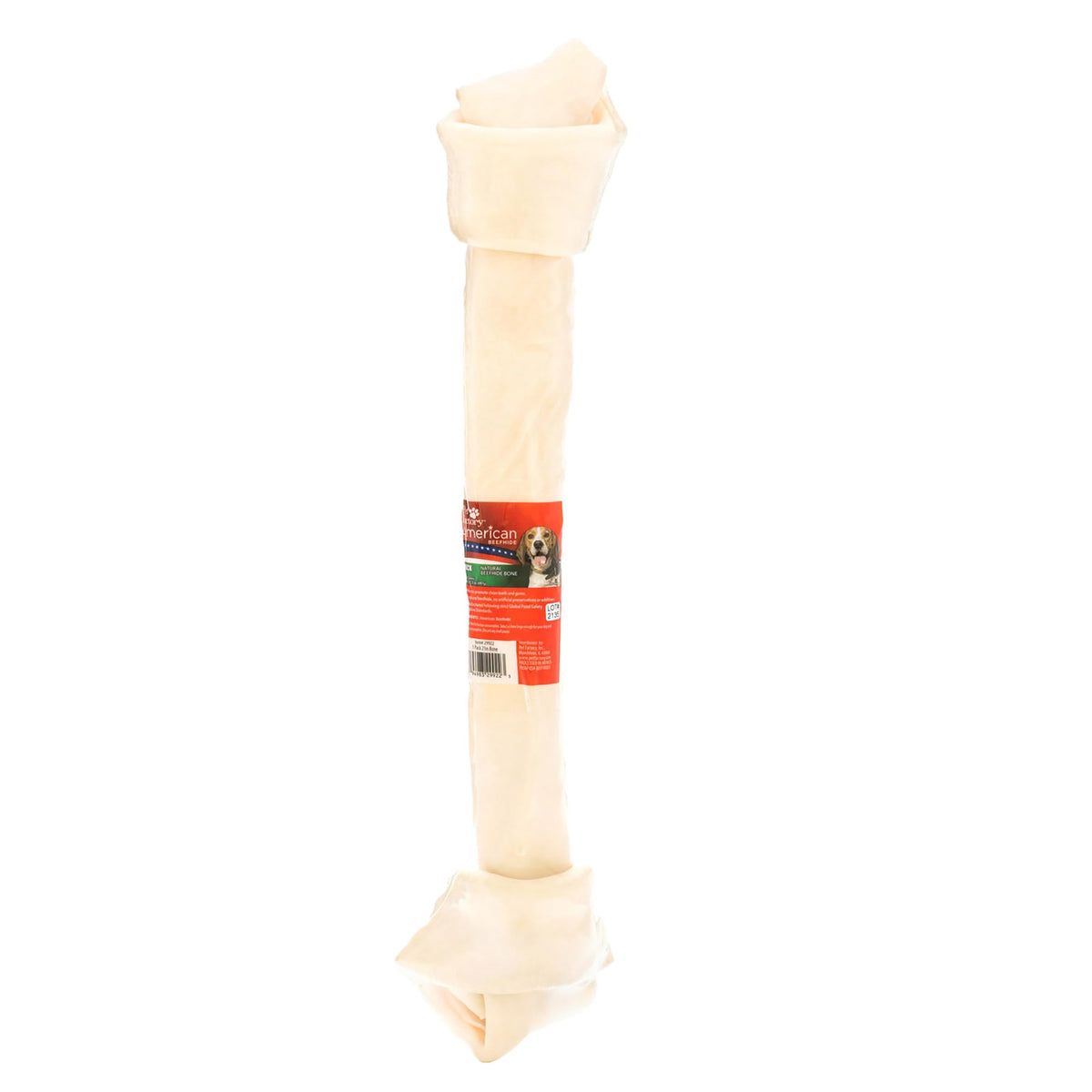 Pet Factory American Beefhide knotted bone chew shows a durable, long-lasting chew.