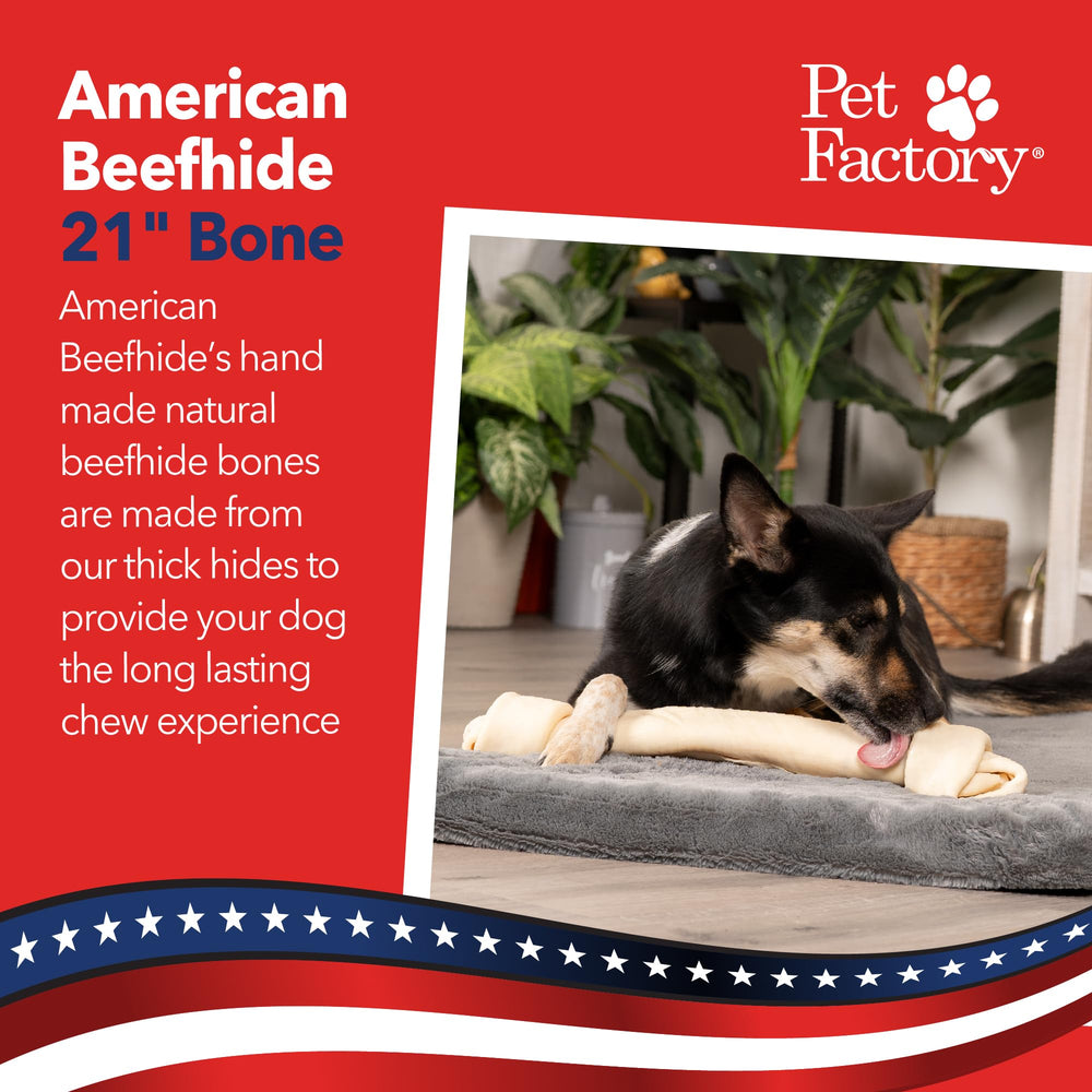 Pet Factory beefhide knotted bone close-up highlights natural texture and thickness.