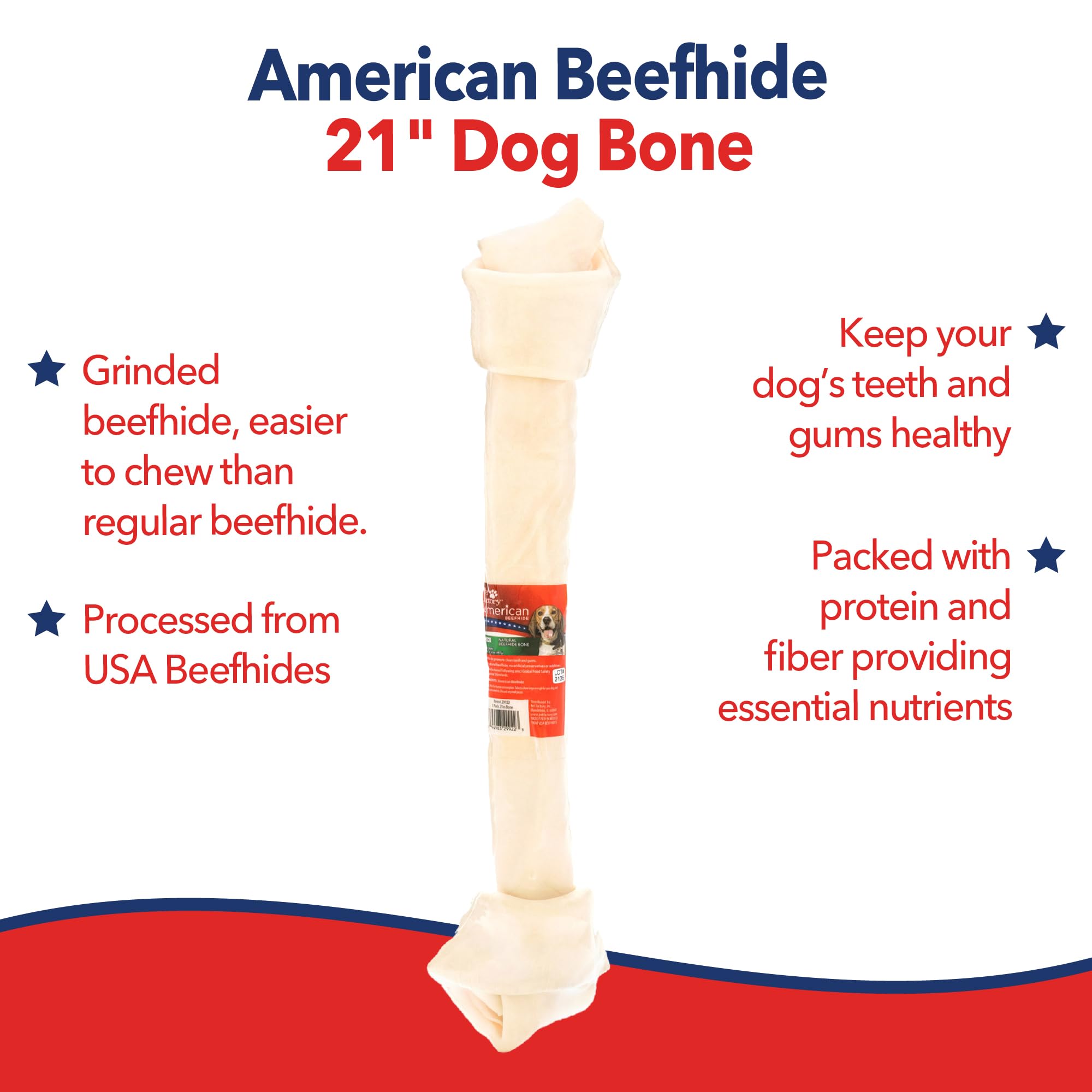 Pet Factory American Beefhide 20-22 inch chew on floor ready for supervision.