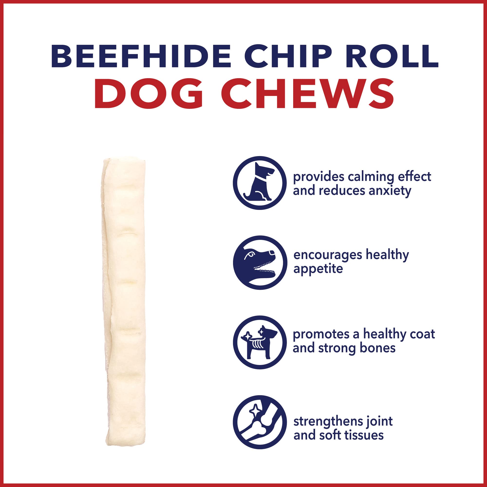 Pet Factory American Beefhide 5-inch chip rolls dog mouth close-up emphasizes clean chewing.