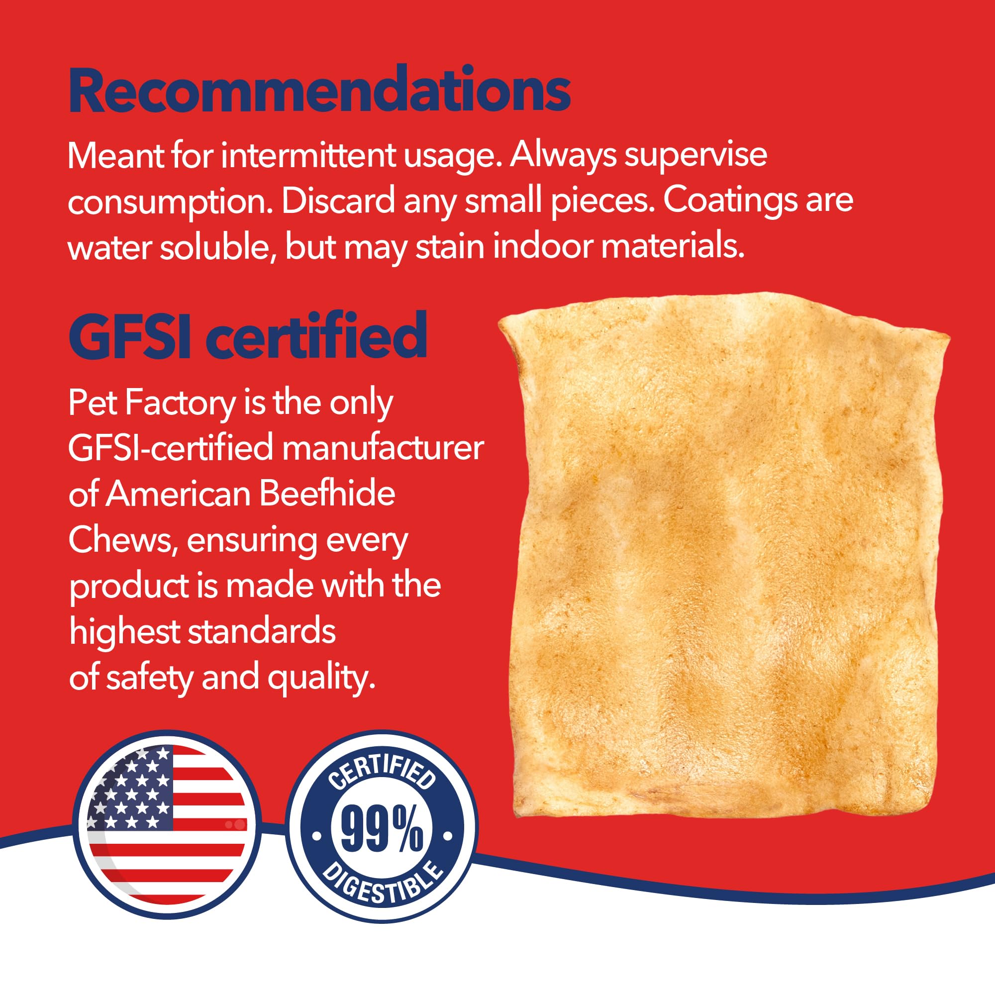 Pet Factory american cattle rawhide closeup — natural base for long-lasting chews.