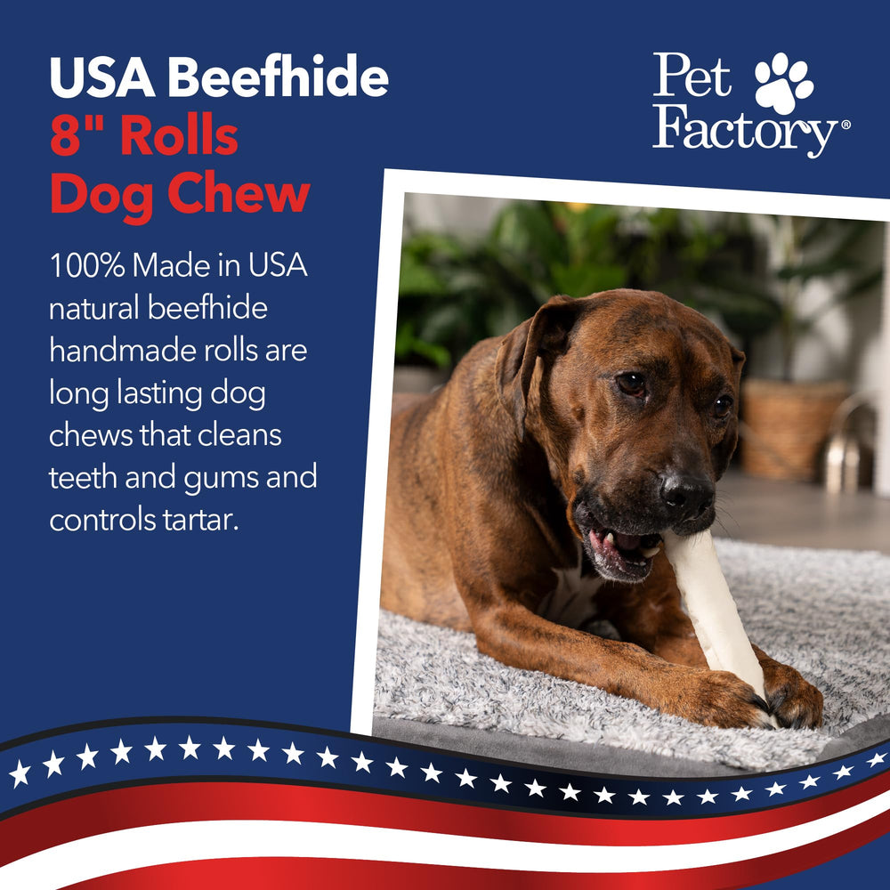 Pet Factory beefhide close-up texture shows the dense, durable chew