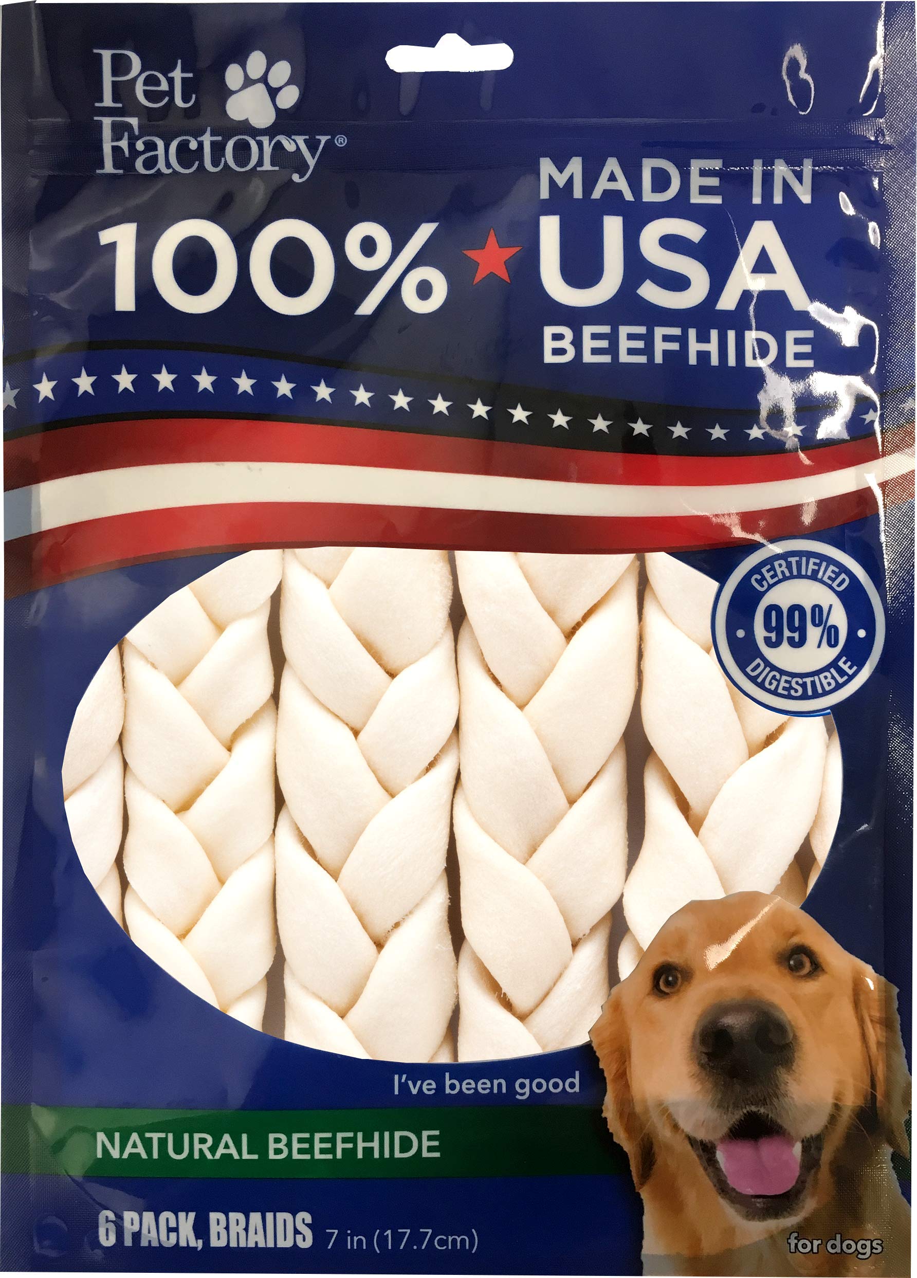 Pet Factory beefhide braid stick 7-inch natural flavor for a long-lasting chew