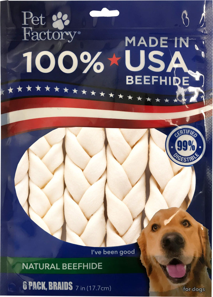 Pet Factory beefhide braid stick 7-inch natural flavor for a long-lasting chew