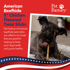 Pet Factory beefhide chicken-flavored chew close-up highlighting savory taste and lasting chewing