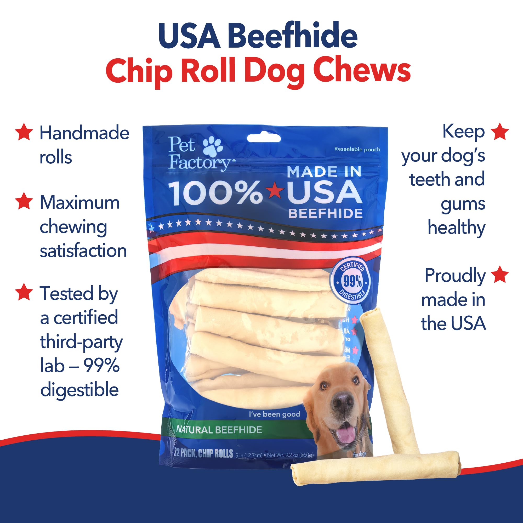 Pet Factory beefhide chip roll dog-chew-session captures extended enrichment for active dogs.