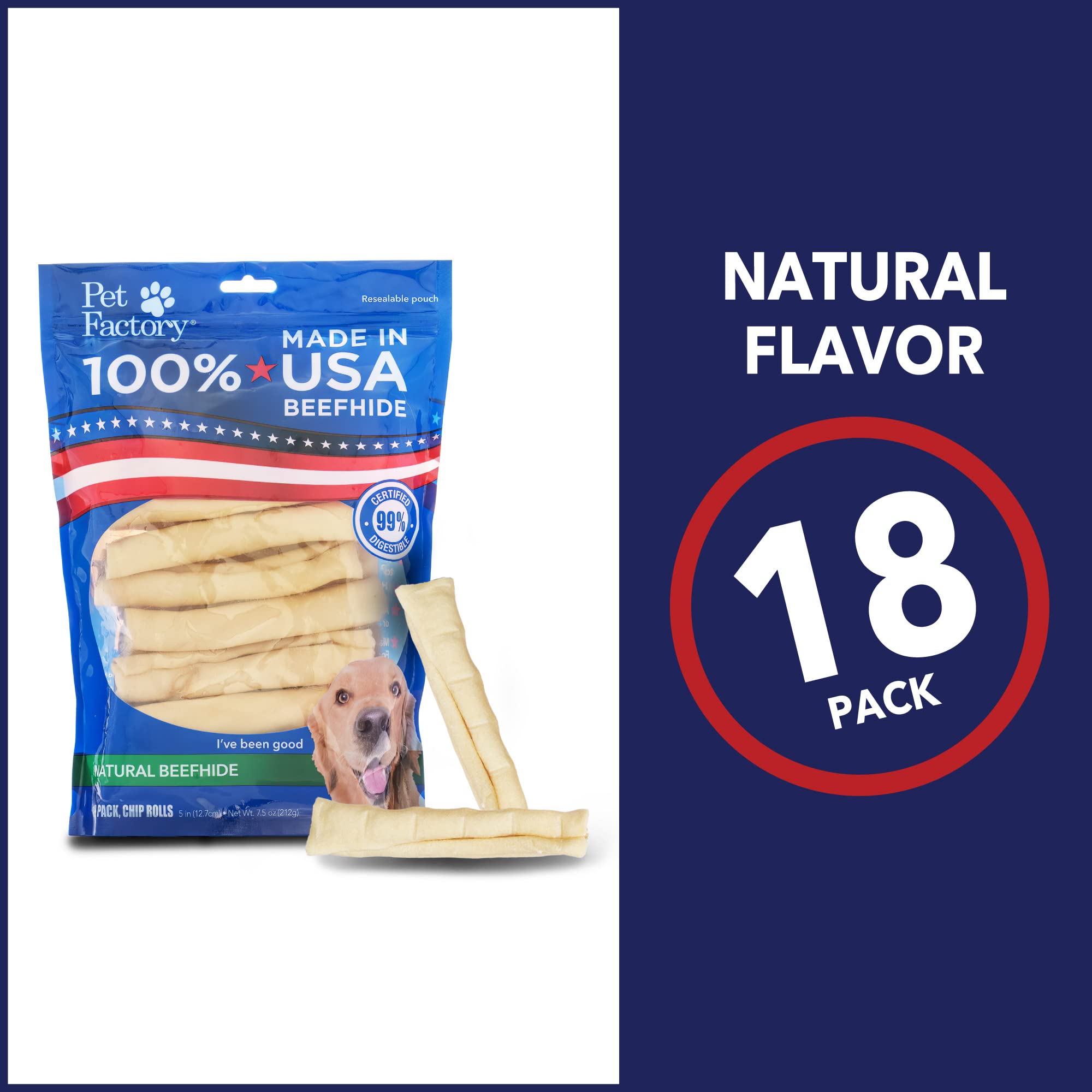 Pet Factory USA-sourced beefhide indicates quality and safety in every chip roll