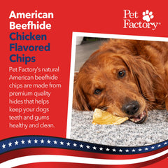 Pet Factory beefhide chips closeup shows thick texture for extended gnawing.