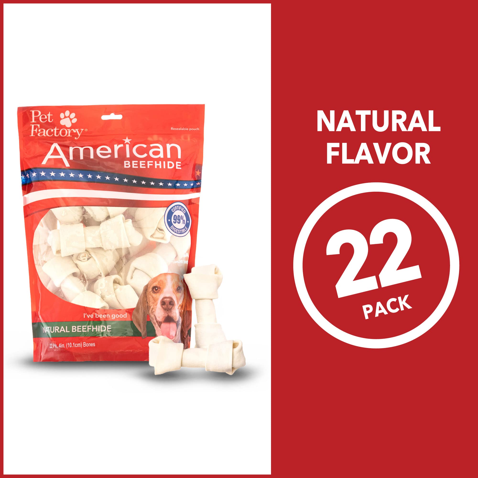 Pet Factory rawhide detail highlights surface texture that may help scrape plaque during chewing.
