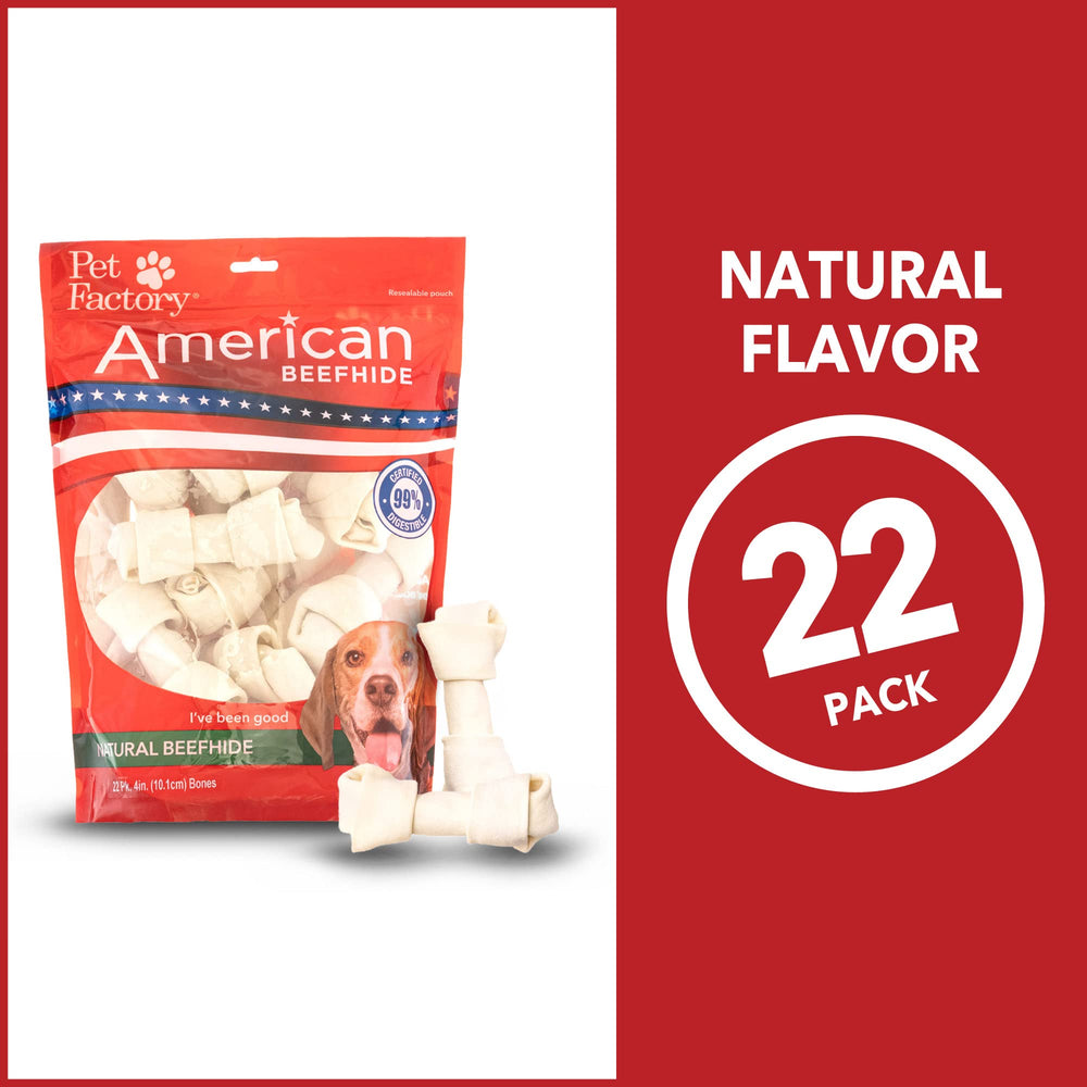 Pet Factory rawhide detail highlights surface texture that may help scrape plaque during chewing.