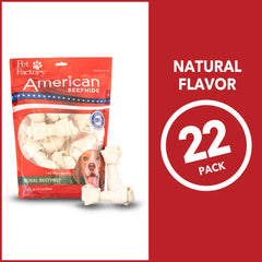 Pet Factory rawhide detail highlights surface texture that may help scrape plaque during chewing.