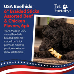 Pet Factory braided rawhide chew with thick texture for heavy chewers.