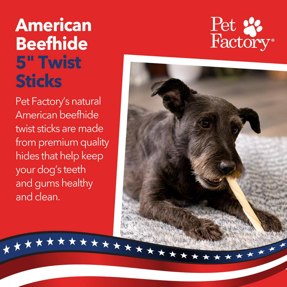 Pet Factory dog dental chews closeup; natural rawhide for fresh breath and plaque control.