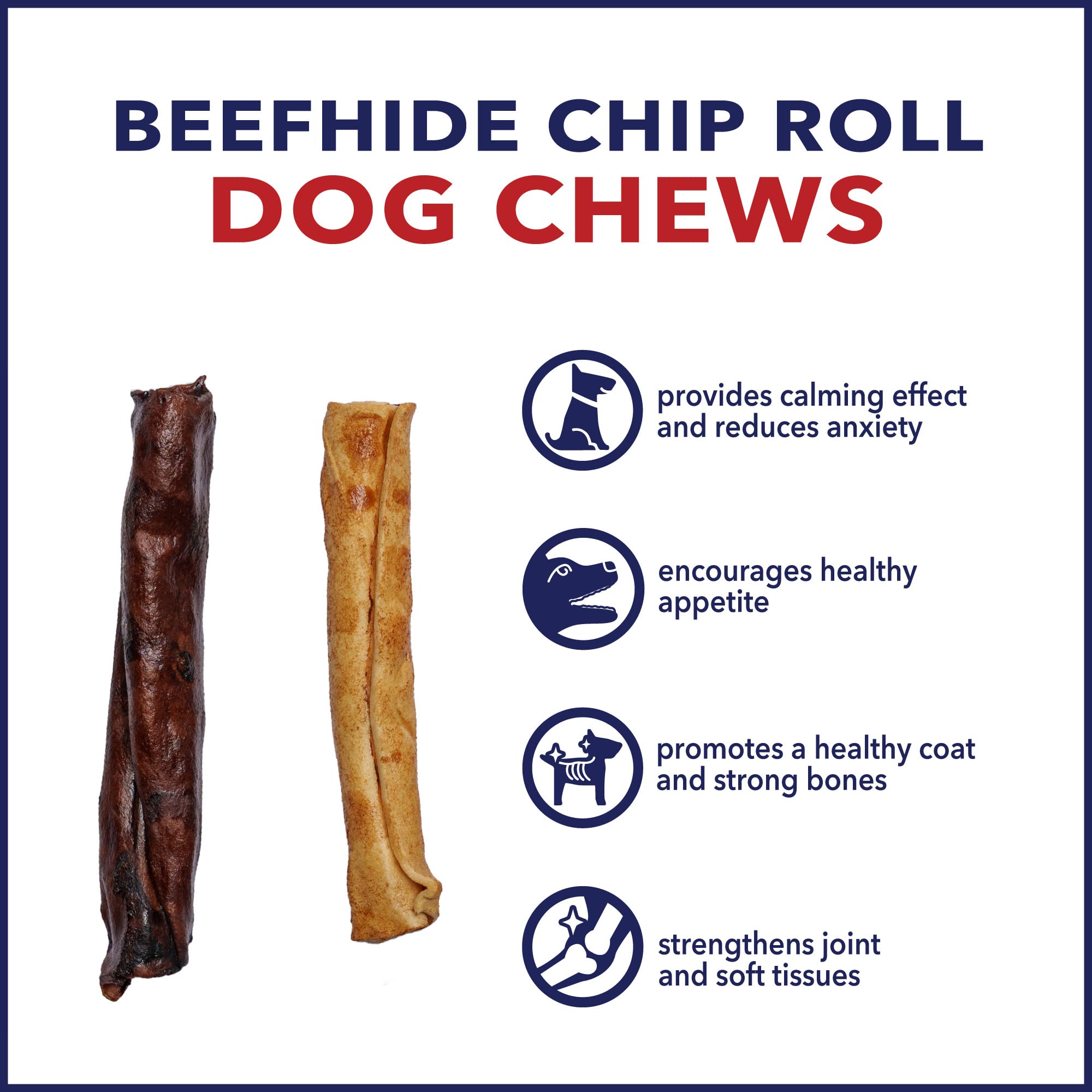 Pet Factory dog enjoys chew during play; 5-inch chip roll.