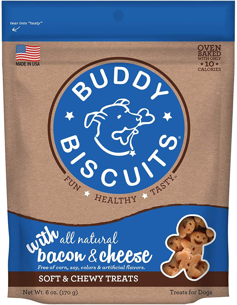 Pet Faves Buddy Biscuits peanut butter 6 oz – rich flavor, soft chew.