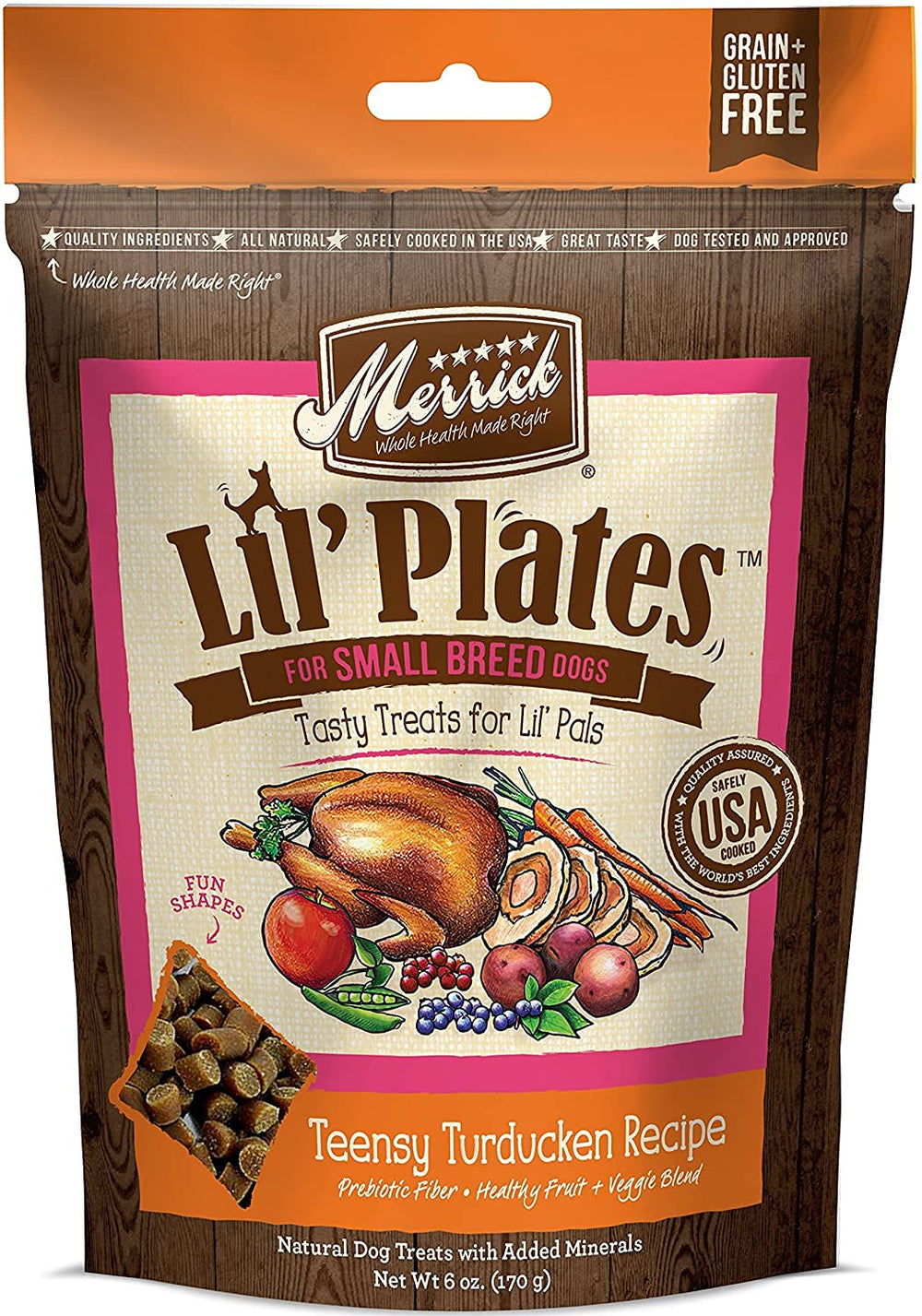 Pet Faves Merrick Lil Plates 5oz pouch, convenient daily treats.