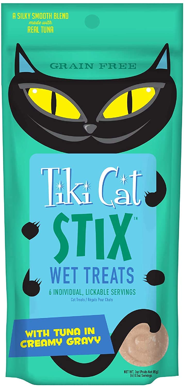Pet Faves Tiki Cat Stix Chicken Mousse topper boosts meal flavor