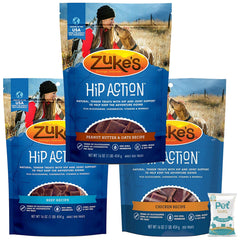 Pet Faves Zuke Hip Action Beef Treats for dogs—joint support and tasty reward.