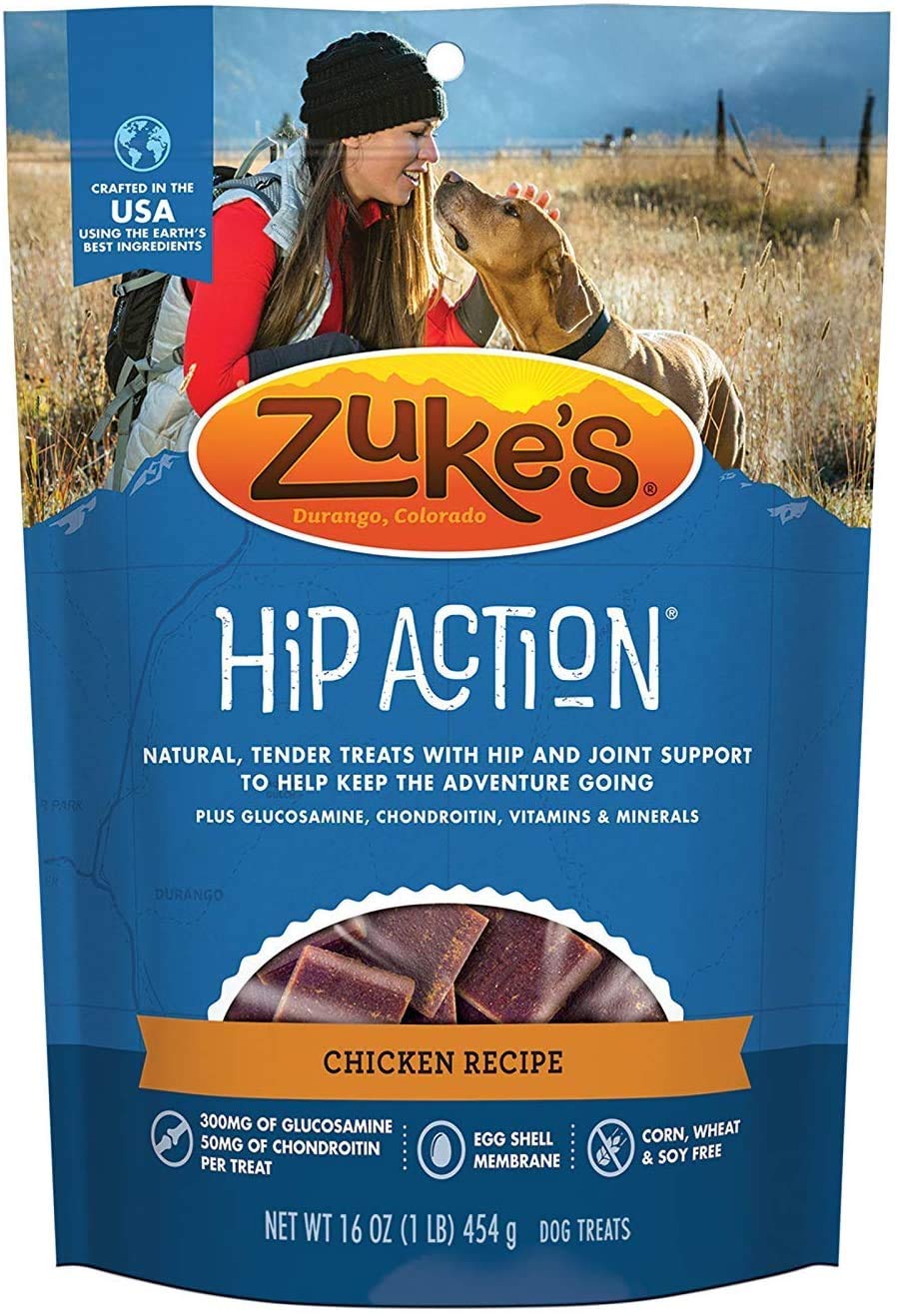 Pet Faves Zuke Hip Action Peanut Butter Treats for dogs—joint health support and flavor.