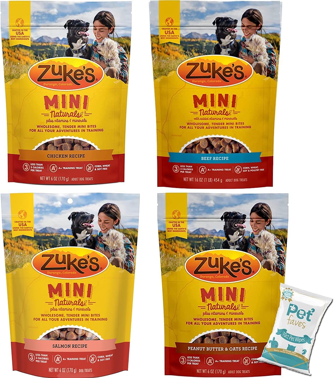 Pet Faves Zuke Mini Naturals chicken treats for training and daily rewards.