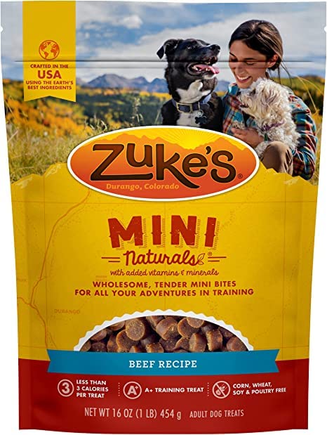 Pet Faves Zuke Mini Naturals salmon treats help motivate calm training.