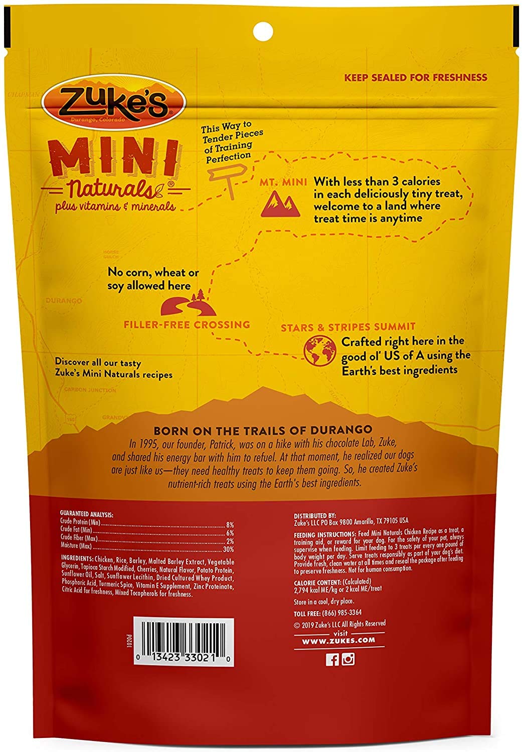 Pet Faves Zuke Mini Naturals USA-made ingredients emphasized.