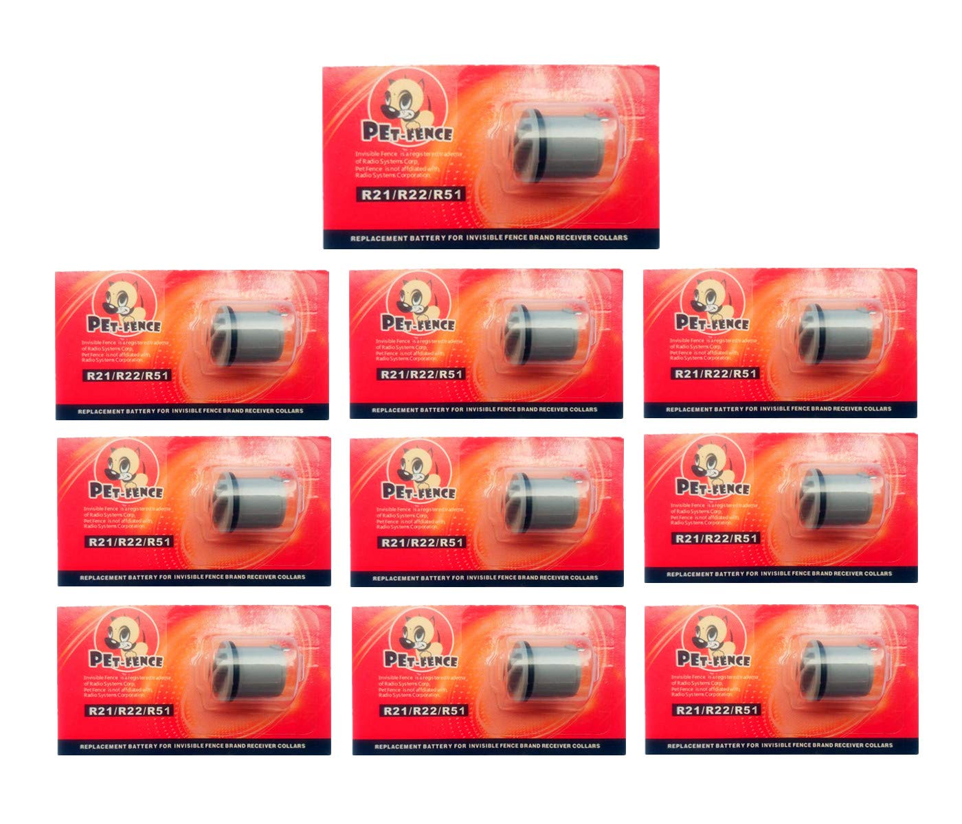 Pet-Fence 10-pack battery for invisible fence dog collars, ready for quick swaps