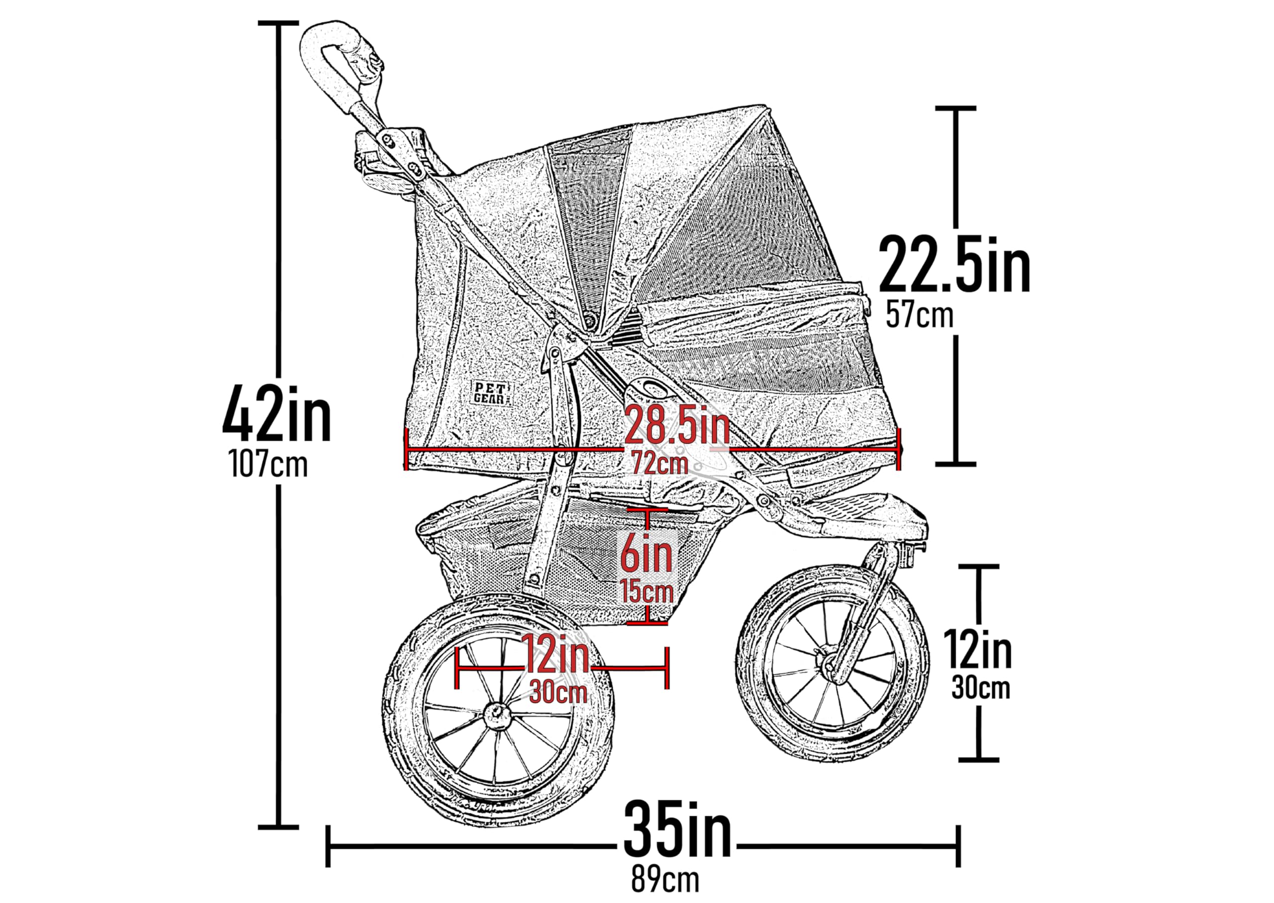Pet Gear AT3 12-inch EVA tires glide over rough terrain.