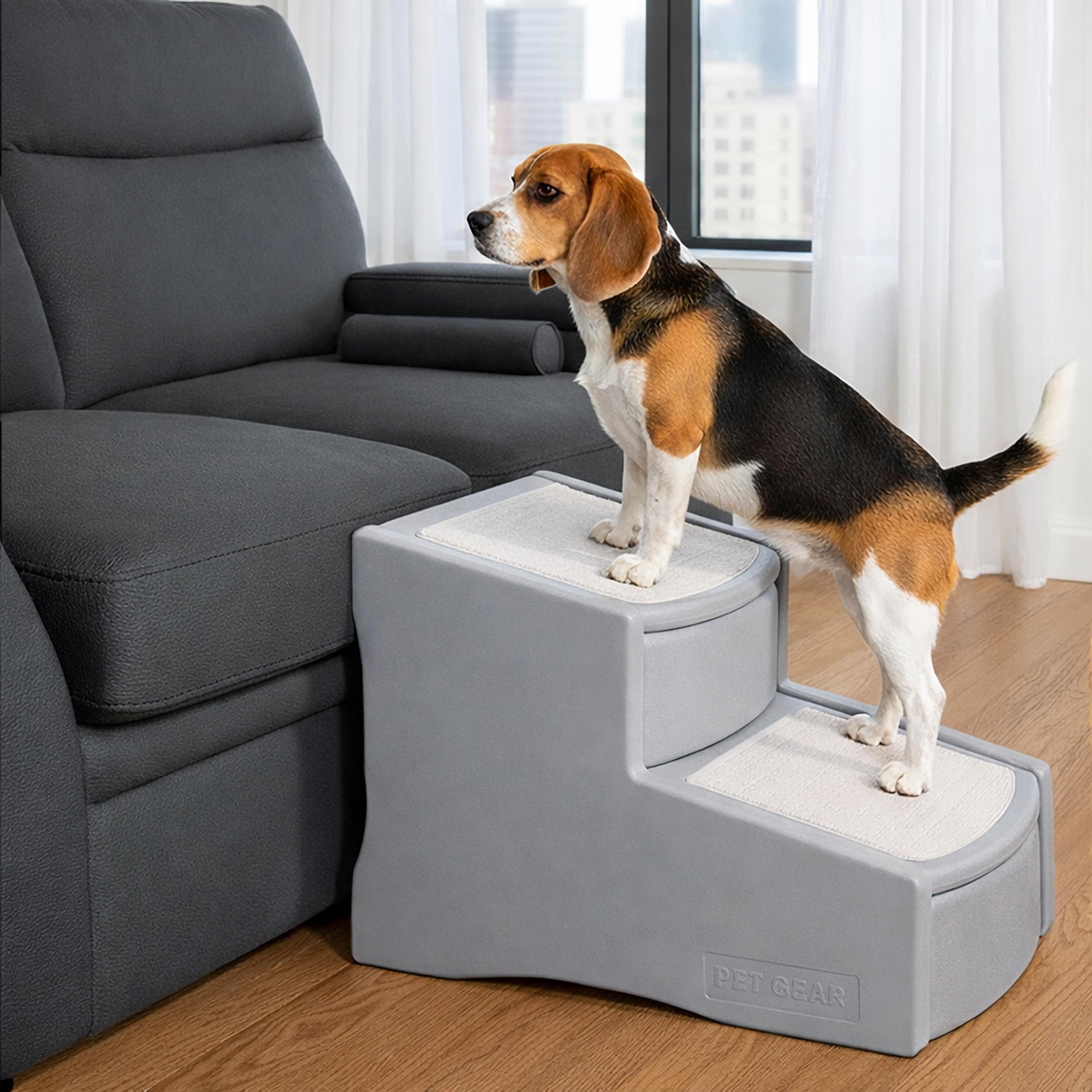 Pet Gear Easy Step II stairs side view with two wide steps for pets