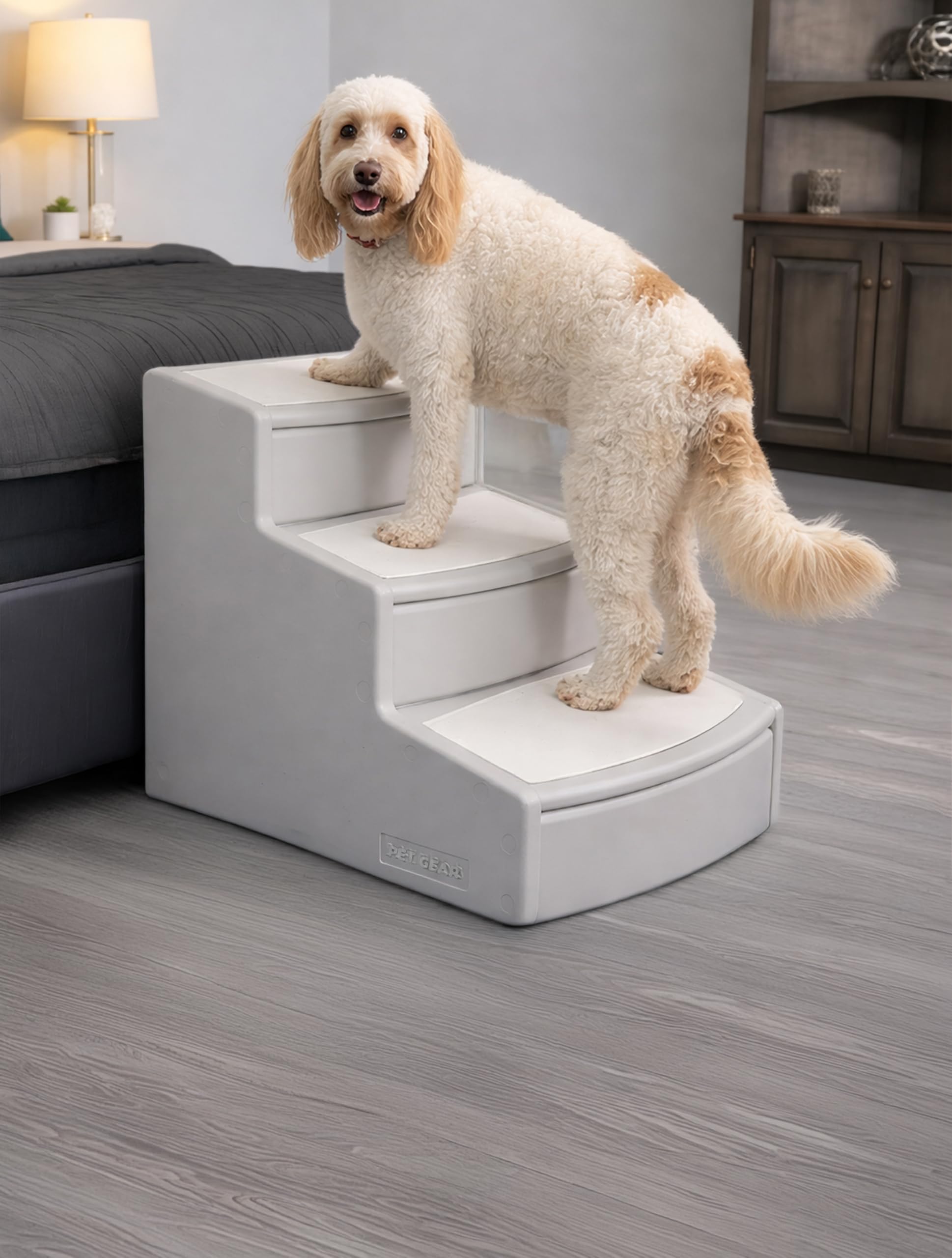 Pet Gear Easy Step III Extra Wide Stairs in Sea Salt offering stable access for large dogs.
