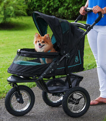 Pet Gear NV stroller zipperless entry design in Caribbean Blue for easy pet access.