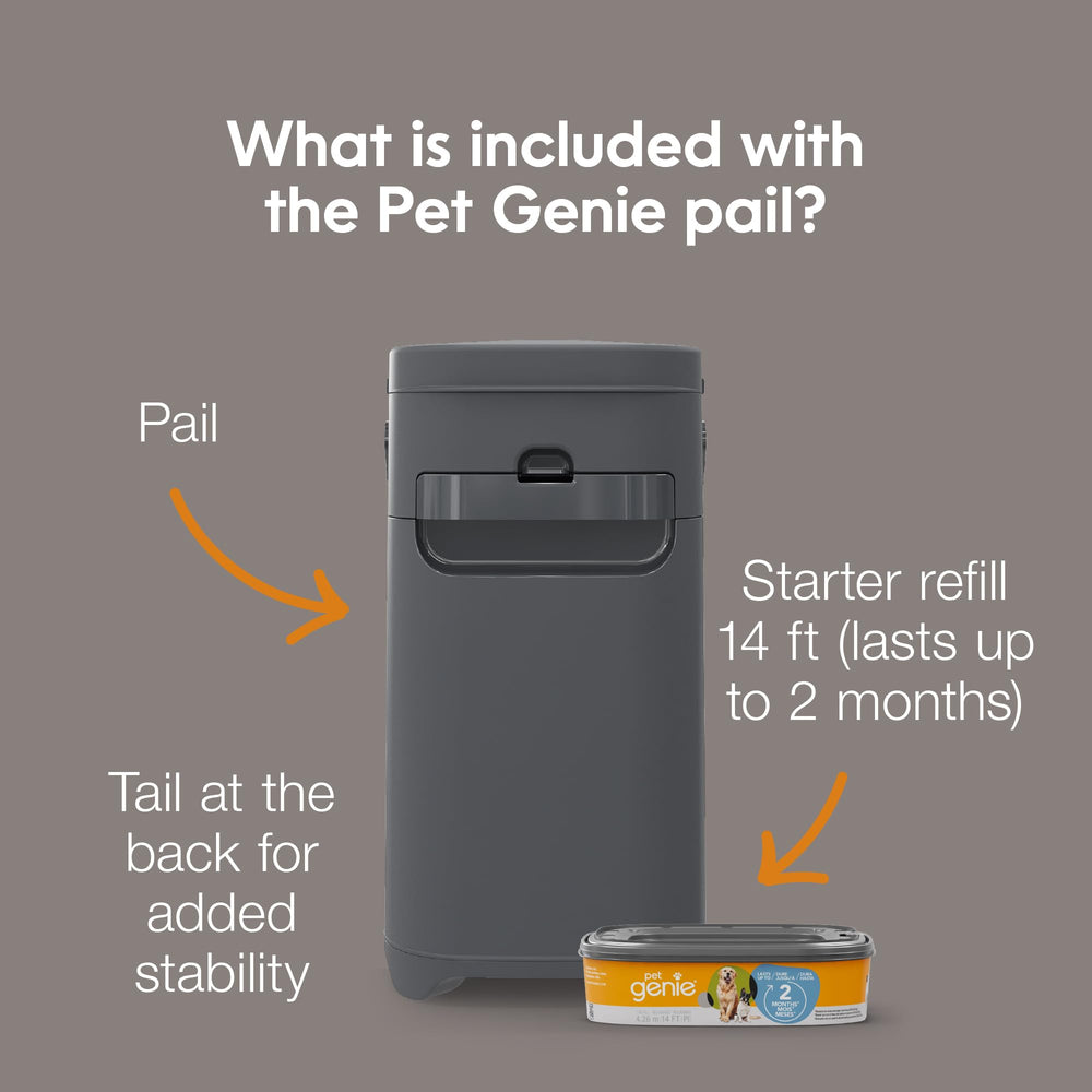 Pet Genie Pail portable design supports easy disposal on walks.