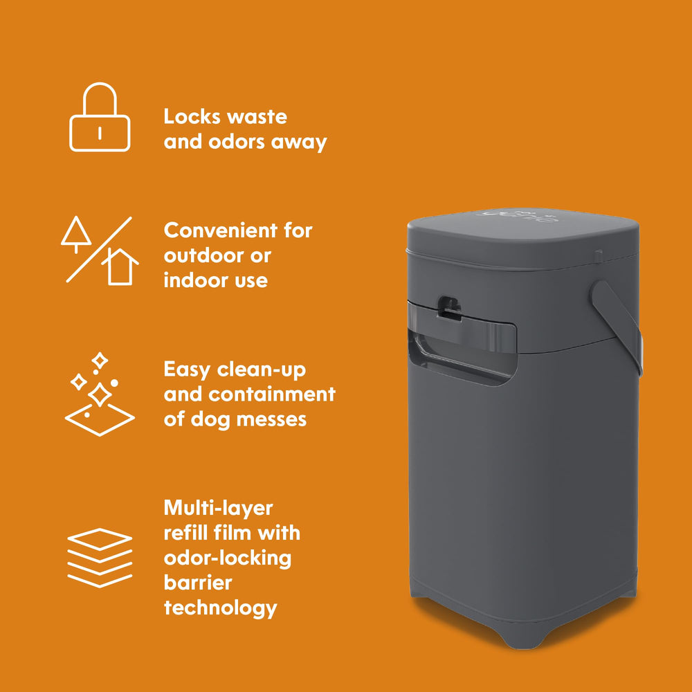Pet Genie Pail odor-lock lever demonstrates secure odor containment.