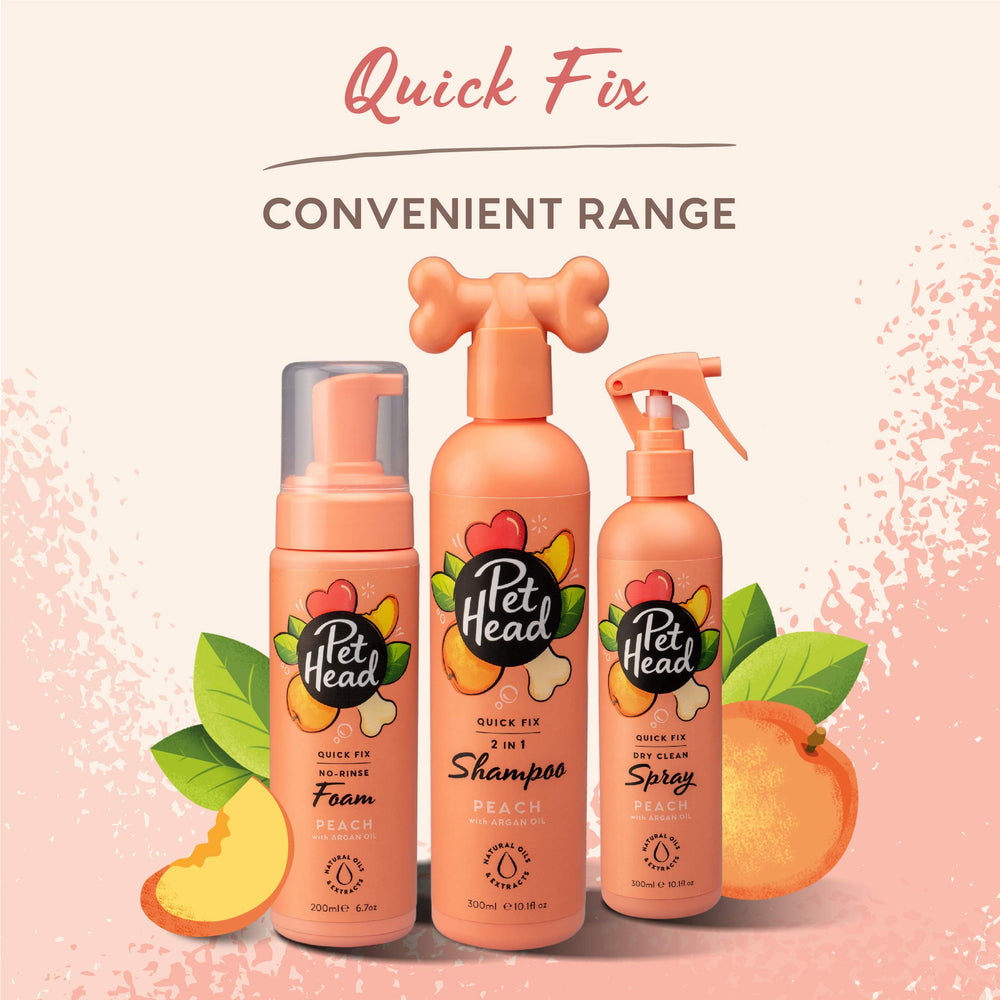Pet Head Quick Fix peach fragrance enhances bath time experience