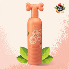 Pet Head Quick Fix peach lather highlights nourishing oils for soft fur