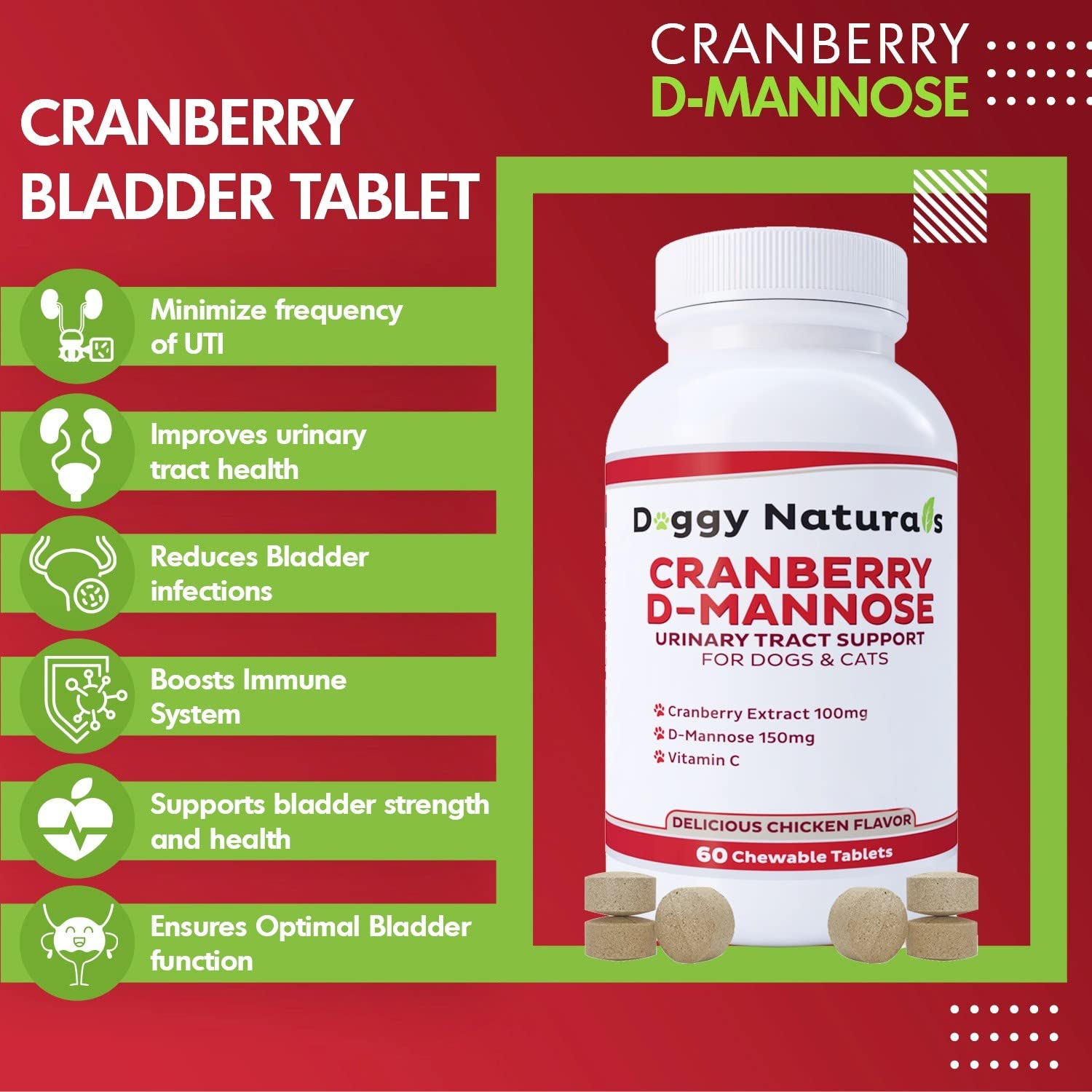 Pet Health Pharma Cranberry D-Mannose dog tablet close-up during routine