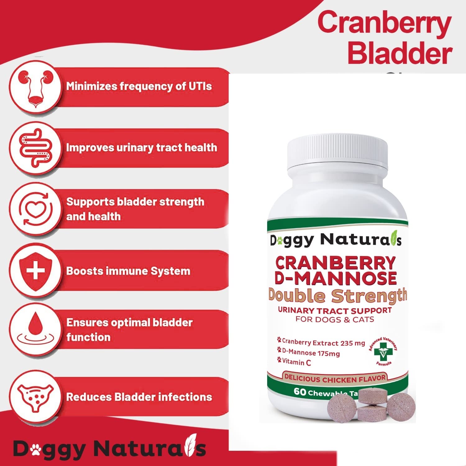 Pet Health Pharma Cranberry D-Mannose storage icons indicate room temperature storage