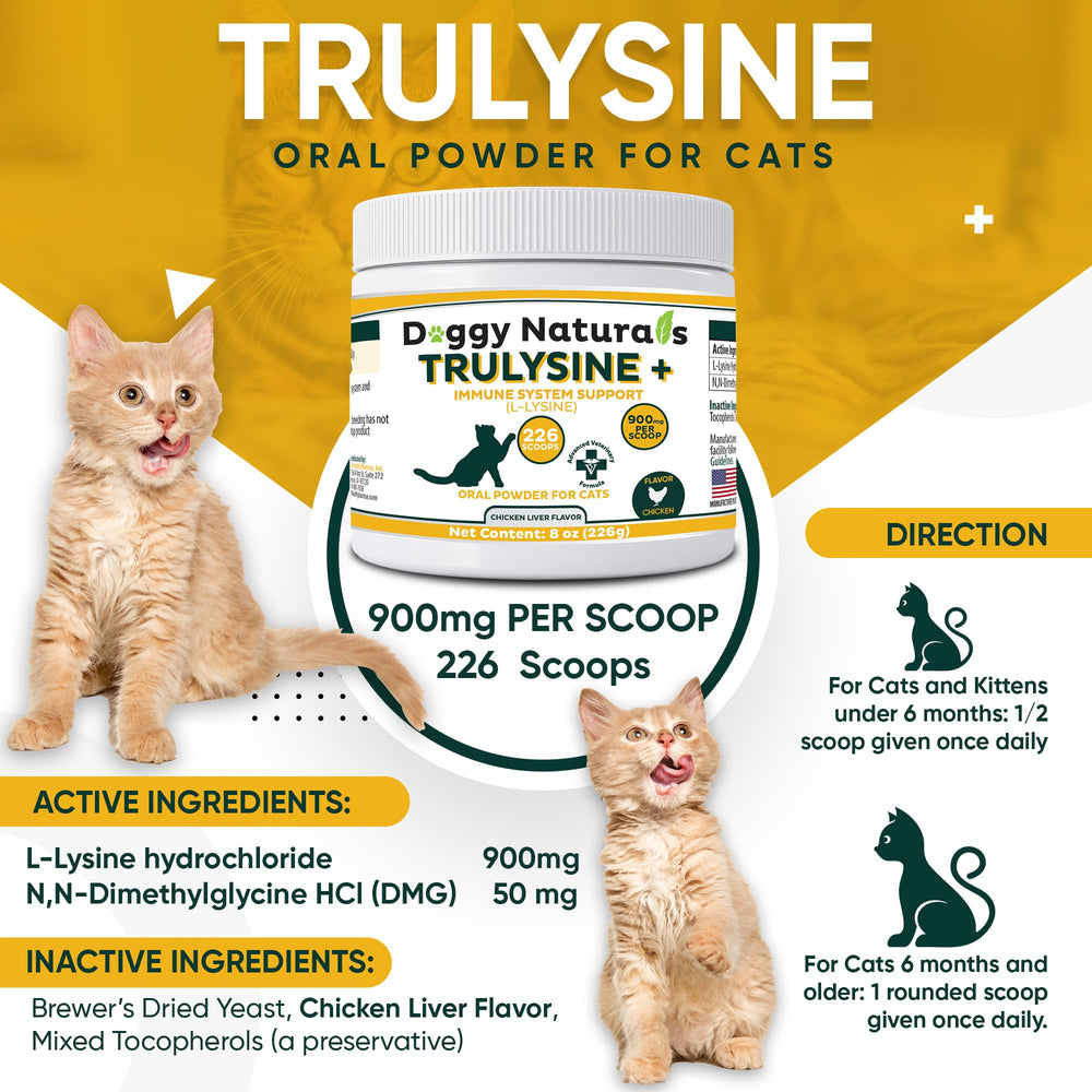 Trulysine Plus scoop for precise dosing of cat immune support.